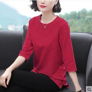 Women's Orange Three-Quarter Sleeve Loose Fit T-Shirt Plus Size Solid Color Casual Top for Middle-Aged Mothers - Product Image 5