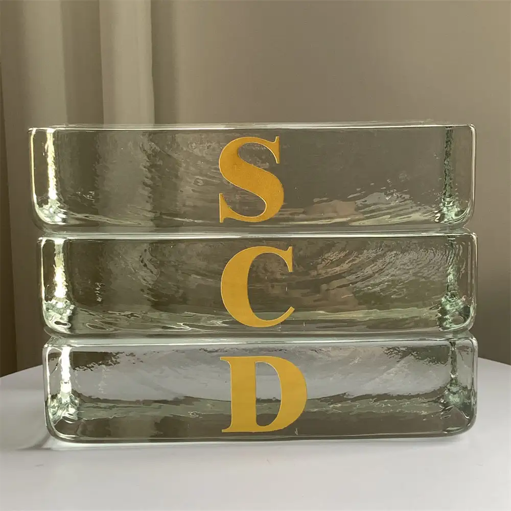 High-Quality Customized Words Hotel House Decoration Hot Melt Glass Brick With Sandblasting Letter On The Block