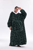 Peignoir à capuche doux pour la peau, grande taille, motif léopard vert, poche avant en forme de pomme, idéal pour le spa et les moments de détente
