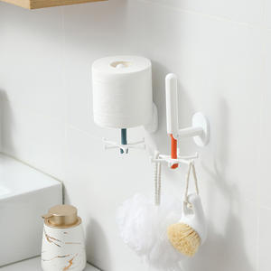 Porte-papier minimaliste avec crochet rotatif, aucun perçage requis, accessoire de salle de bain multifonctionnel en plastique orange et bleu - Product Image 1