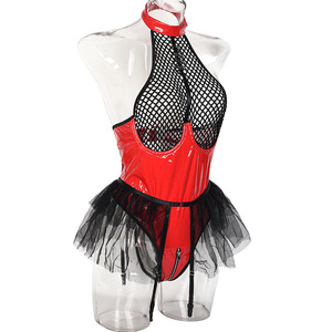 Pakaian dalam kulit leher gantung seksi, 8194 seragam menggoda, Rok bentuk jala, sabuk Garter, pakaian dalam kulit gantung seksi - Product Image 3