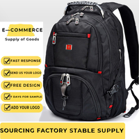 Sac à dos pour ordinateur portable Oxford ergonomique à dos incurvé, multi-compartiments, sac de voyage, port USB, poche pour bouteille d'eau, bretelles rembourrées