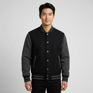 High Quality Men'<b>s</b> College Letterman Wool Varsity <b>Jacket</b> Covered Button Custom Stand Collar Front Casual Winter Wear Breathable - Product Image 2
