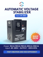 Régulateur de tension monophasé statique 10 KVA, type relais AC, large plage de tension d'entrée 45-280V 50/60Hz, AVR 220V, stabilisateurs de tension