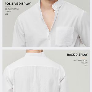 Nuova Camicia da Uomo Monocolore con Colletto Rialzato, Maniche Lunghe in Cotone, Taglie Grandi, Alla Moda e Casual - Product Image 3