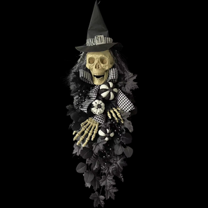 Porte d'entrée Diy Couronne suspendue Feuilles artificielles noires Arc <span class=keywords><strong>Citrouille</strong></span> Effrayant Squelette Main Chapeau <span class=keywords><strong>de</strong></span> sorcière Halloween Swag - Product Image 2