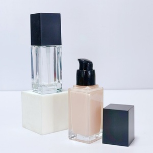 Custom Makeup 30ml Empty Square Cosmetic Packaging Transparent Frosted Liquid Foundation Glass <b>Bottle</b> With <b>Pump</b> - Product Image 4