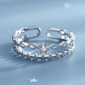 Elegant Double Layer <b>Open</b> <b>Ring</b> For Women Hollow Floral Rhombus Design Sparkling Inlaid Fashion Jewelry - Product Image 1