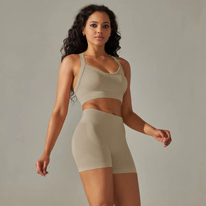 Großhandel 2-teilige nahtlose Cross-Back-BH kurze Sport Yoga Gym Fitness-Sets für Frauen benutzer definierte Logo leicht atmungsaktiv für - Product Image 3