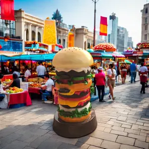 Grande statue de hamburger en fibre de verre résine personnalisée Sculpture en fibre de verre pour parcs à thème et environnements alimentaires