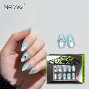 Alta calidad, 30 Uds., 15 tamaños, Color <span class=keywords><strong>azul</strong></span> <span class=keywords><strong>claro</strong></span>, Ojo de gato, <span class=keywords><strong>Uñas</strong></span> postizas, <span class=keywords><strong>Gel</strong></span> suave personalizado, prensa en las <span class=keywords><strong>uñas</strong></span> con diamantes de imitación - Product Image 2