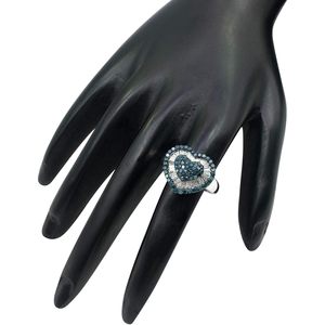 Anillo de Diamantes en Forma de Corazón Ornaatis, 1.50 Quilates en Total, Corte Redondo Azul, Halo Blanco, Plata de Ley, Anillo de Compromiso para Mujer - Product Image 5