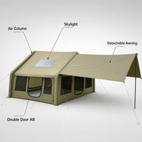 Tente de camping gonflable professionnelle 12 m² en Oxford 300D avec structure Airbeam 12 cm, double porte, hublots AB, passe-tuyau de poêle, auvent, vert kaki, pour événements extérieurs