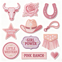 Patch brodé personnalisé style Western Cowboy, motif Rose, Étoile, Cœur, Cheval, avec bordure en chenille, Rose, Blanc, Or