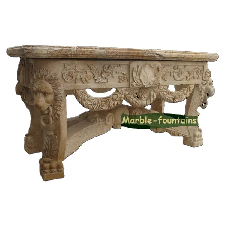 man made square marble stone carved lion head table for sale