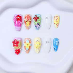 Presse sur les ongles faite à la main réutilisable de luxe personnalisé 10 pièces Amande 3d Fleur vente en gros de <span class=keywords><strong>faux</strong></span> ongles avec de la colle - Product Image 2