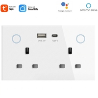 147 Soket Wi-Fi Ganda Gaya Grafiti Standar Inggris 16A dengan Pengukur Konsumsi Daya, Port USB, Panel PC Tahan Api, IP65, Timer