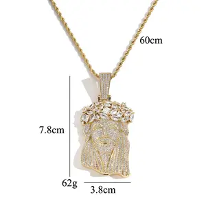 Fashion Hip Hop Iced Out Big Pendant Jesus Face Head Pendant White Gold Plated Jesus Pendant