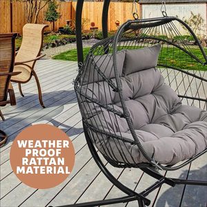 Danlong Modern Metal Twin Size Hanging Basket <strong>Double</strong> <strong>Egg</strong> <strong>Chair</strong> Swing with Stand and <strong>Cushions</strong> for Outdoor Use - Product Image 6