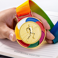 Vente en gros et dropshipping de médailles de récompense sur le thème du sport en alliage de zinc plaqué, avec ruban coloré et impression typographique, trophée de vainqueur, cadeau