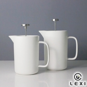 Cafetière à piston en céramique blanche de qualité supérieure avec double filtre en acier inoxydable pour la maison, le bureau ou le café, design élégant - Product Image 3
