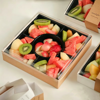 Boîte à fruits carrée transparente jetable à quatre compartiments avec couvercle, en matériaux recyclés, pour fruits coupés, collations et cadeaux