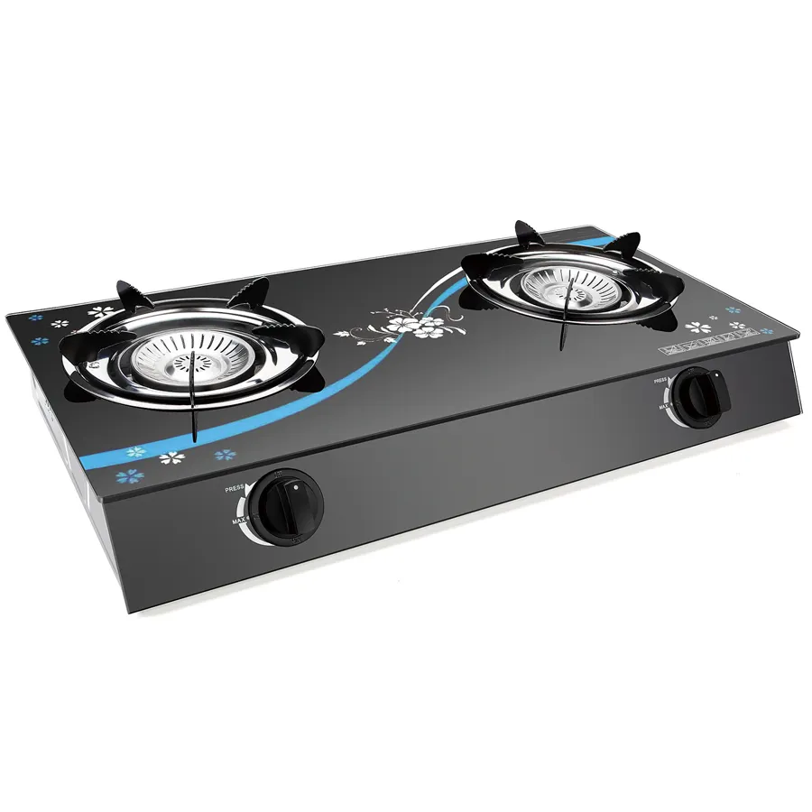 low price kitchen appliances indoor cooktops double burner hob tempered glass cooker table top cook 2 plate gas stove