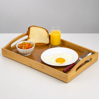 Plateau en bois personnalisé pour fêtes ou repas au lit, plateau de service en bambou - plateau en bois avec poignées, idéal pour les dîners, les plateaux à thé