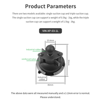 VINmounts nouveau support d'aspiration simple à tête sphérique de 1 pouce, bras à double douille RAM B compatible