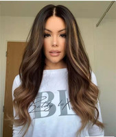 Wig Eropa Gaya Tanpa Lem Ombre Warna Coklat Gelombang Besar Penuh Virgin Rambut Manusia Transparan Renda Wig Depan