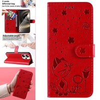 Étui portefeuille en cuir gaufré motif chat et abeille avec support pour Redmi Turbo3 5G A3 NOTE13 4G Pro 5G 13C Xiaomi 14 13 Ultra POCO F6 X6