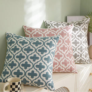 Romantic Towel Embroidered Cushion Cover Pink Green Leaves 18x18 Inch Farmhouse <strong>Floral</strong> <strong>Pillowcase</strong> for Living Room Sofa Bed - Product Image 1