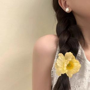 Coletero de Tela a la Moda, Color Sólido, con Diseño de Flor de Huevo, Accesorio Elegante para el Cabello para Mujeres y Niñas - Product Image 3