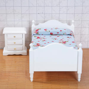 JC 1:12 Miniature Wooden <b>Single</b> <b>Bed</b> Small Floral DIY Toy Doll House Decorations Handmade Bedroom Furniture Scene Ornaments 14+ - Product Image 3