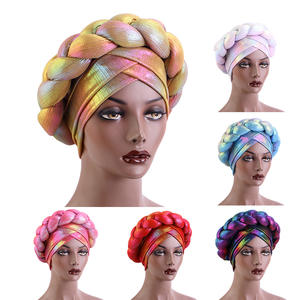 Nouvelles Africain Big Braid Head Wrap Headwrap <span class=keywords><strong>Bonnet</strong></span> Foulard Chapeau Twist Turbans pour Dames Laser Coloré Éponge Toque - Product Image 5