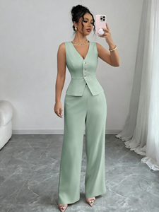 ノースリーブジャケット衣装女性2ピースファッションスーツファッションベストカジュアルセット - Product Image 6