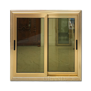 Thiết kế mới nhất màu vàng đôi kính nhôm cửa sổ trượt - Product Image 1