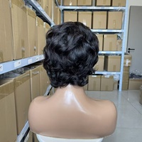Perruque féminine noire en cheveux humains 100% résistants à la chaleur, coupe féerique, sans adhésif, pour l'été