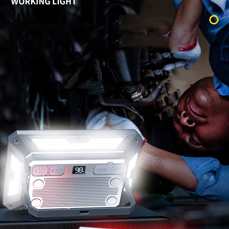 Lightweight Portable Warehouse LED Work Light Rechargeable Flood Light with 2000mAh Power Bank Function IP44 Rated