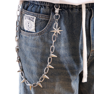 Chaîne de taille en alliage de zinc style hip-hop, motif étoile cloutée, couleur blanc K, chaîne de corps décontractée et tendance - Product Image 1