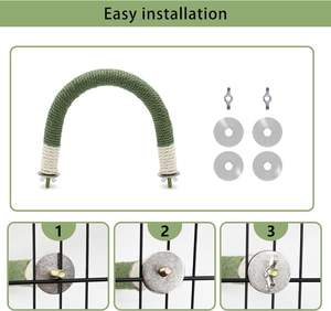 Toptan Ekolojik Dostu Stoklu Kuş Tüneği U Şeklinde Kenevir Halatlı Yeşil Ahşap Papağan Tüneği - Product Image 4