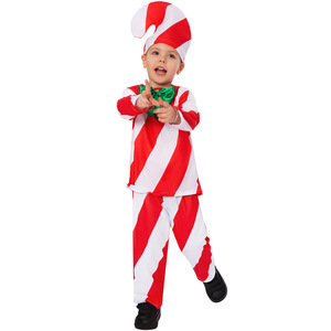 Children's <b>Candy</b> <b>Cane</b> Costume Red White Stripes Christmas Cosplay Performance Outfit Polyester Fabric - Product Image 1