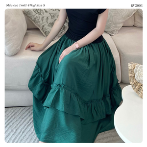 OEM Chic <b>Black</b> <b>Tiered</b> Ruffle Hem <b>Skirt</b> Women High Waist Gathered Long Swing <b>Skirt</b> Casual Modest Elegant Maxi <b>Skirts</b> - Product Image 5