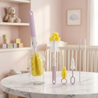 Ensemble de brosses de nettoyage pour biberons, 6 pièces, éponge et nylon, nettoyeur de tétines et de pailles, fournitures de nettoyage pour la vente en gros aux entreprises