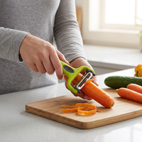 3-in-1 draaibare fruit- en groenteschiller met roestvrijstalen mes, antislip handvat, keukenschiller, -snijder en -rasp