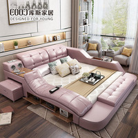 Mobilier moderne intelligent, lit rembourré en cuir avec rangement, lit king queen size, lit intelligent multifonctionnel de massage