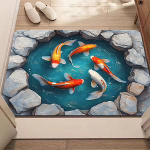 Tapis de sol 3D stéréoscopique effet visuel, en terre de diatomée, pour salle de bain, absorbant l'eau, séchage rapide, tapis d'entrée antidérapant. - Product Image 3