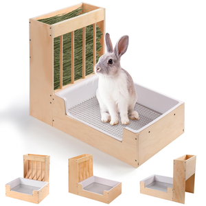 SENNOR büyük 2-in-1 tavşan saman besleyici kum kabı Set ahşap kobay tavşanlar için karışıklık geçirmez tasarım köpekler için çok yönlü - Product Image 1