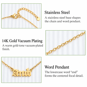Collar con Colgante de Letra, Acero Inoxidable, Chapado en Oro de 14K al Vacío, Cadena Fina, Diseño de Letra Minúscula - Product Image 3