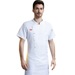 เสื้อเชฟแขนสั้นผ้าแคนวาสเนื้อดี ผ้าฝ้ายผสมโพลีเอสเตอร์ ติดกระดุม ปักลายได้ 男女兼用 - Product Image 6